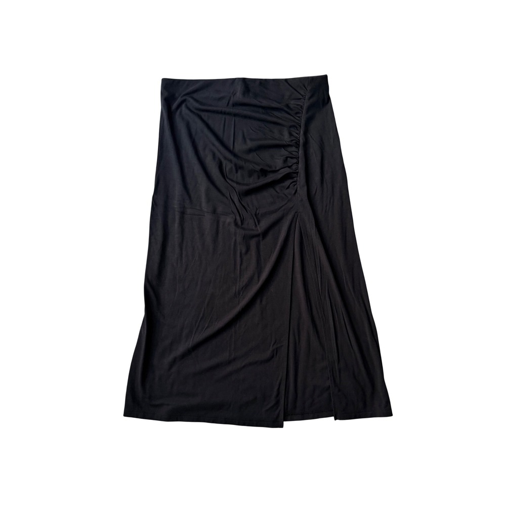 Wilfred Aritzia Black Ruched Side Slit Midi Skirt Size M